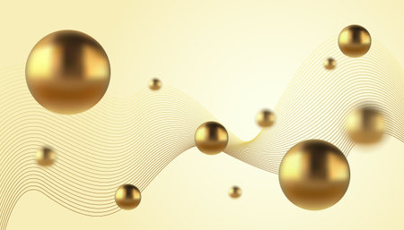 Vector abstract background with golden metallic balls. Trendy vector background in realistic style with gold.のイラスト素材