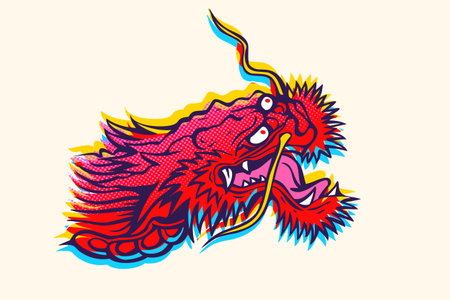 Vector illustration of a head of Chinese dragon white background. Vector Asian dragon in glitch style.のイラスト素材