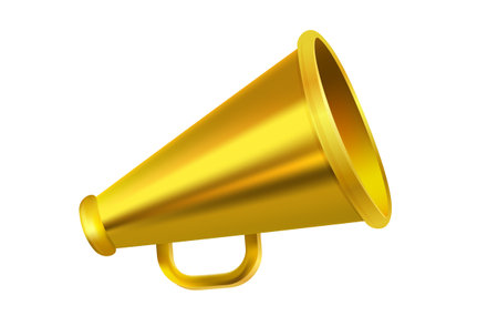 Vector icon of vintage golden megaphone for fake, breaking news or sale. Vector retro gold megaphone on isolated background.のイラスト素材