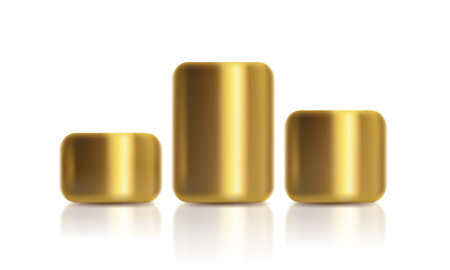 Vector illustration of golden podiums on isolated background. Vector set icons of Golden cylinder in realistic style.のイラスト素材