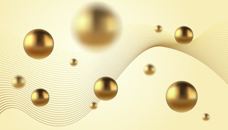 Vector abstract background with golden metallic balls. Trendy vector background in realistic style with gold.のイラスト素材