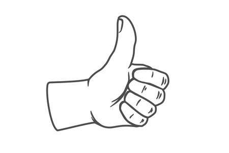 Vector background with icon of like hand. Vector illustration of like on isolated background. Sticker of thumb up.のイラスト素材