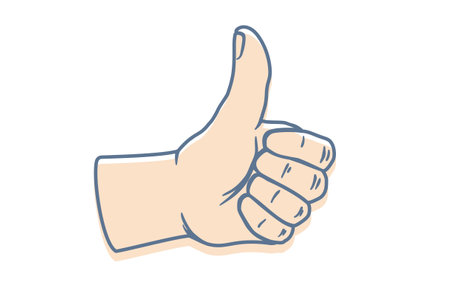 Vector background with icon of like hand. Vector illustration of like on isolated background. Sticker of thumb up.のイラスト素材
