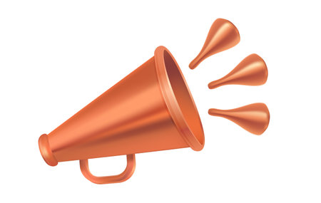 Vector icon of vintage bronze megaphone for fake, breaking news or sale. Vector retro metallic megaphone on isolated background.のイラスト素材