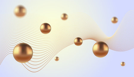 Vector abstract background with golden metallic balls. Trendy vector background in realistic style with gold.のイラスト素材