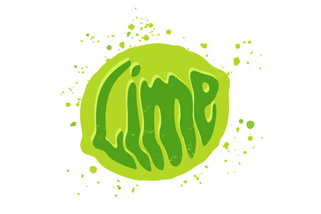 Vector illustration of lime with text in groovy style. Vector juicy lime in grunge style.のイラスト素材