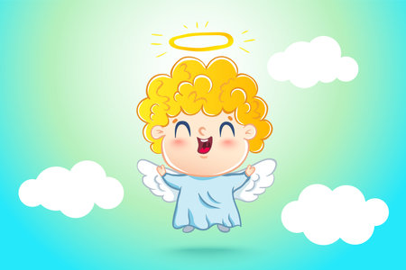 Vector illustration of a cute angel in kawaii style. good and bad. Children is in costume of angelのイラスト素材