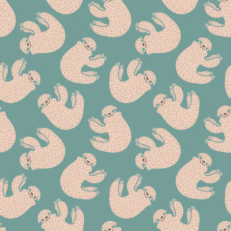 Vector seamless tropical pattern with cute sloth. Vector pattern with sloth. Cute slothes.