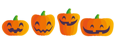 Vector set icons of pumpkin with smile for Halloween in flat style. Vector illustration of pumkins for Halloween.のイラスト素材