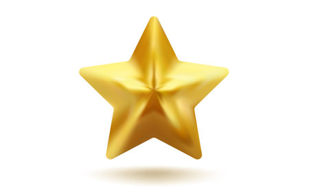 Vector icon of golden star in realistic 3D style. Achievements for games or customer rating feedback of website. Vector illustration of gold star in realistic style.のイラスト素材
