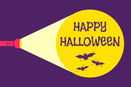 Vector illustration of a flashlight and bats for Halloween. Happy Halloween.のイラスト素材