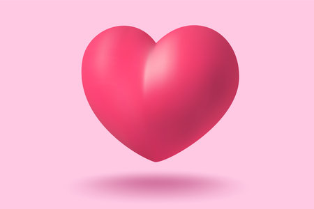 Vector icon of pink heart for Valentine's Day in realistic 3d style. Vector realistic banner with heart on pink background.のイラスト素材