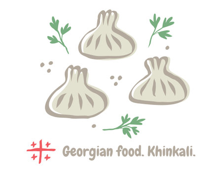 Vector illustration of Georgian food of khinkali in doodle style. Khinkali, food of Georgia.のイラスト素材