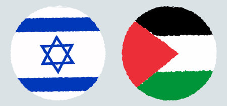 Vector vintage Palestine and Israel flags. Drawing flags of Palestine and Israel in grunge style.のイラスト素材