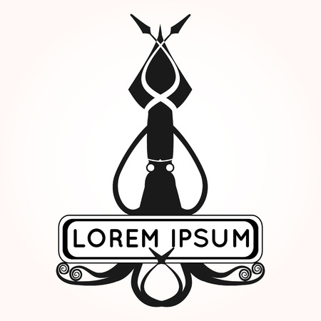 icon with octopus / squid for restaurant, label design with text boxのイラスト素材