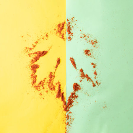 Creative nettle leaf layout with red powder. Minimal natural autumn concept. Flat lay.の写真素材