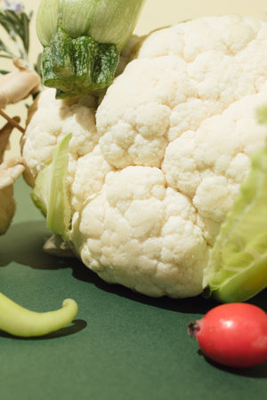 Cauliflower close-up with details of green vegetables. Healthy food conceptの写真素材