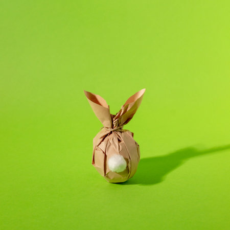 Easter bunny paper gift egg wrapping diy idea. Minimal easter pink conceptの写真素材