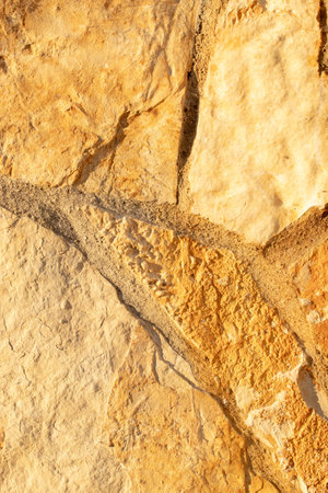 Stone yellow cubes on the ground. Flat layの写真素材