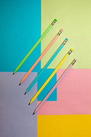Colorful pencils on a surface in different colors.の写真素材