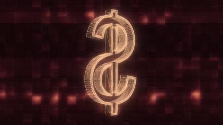 dollar sign on old led lcd display illustration background loop - new quality retro vintage numbers...