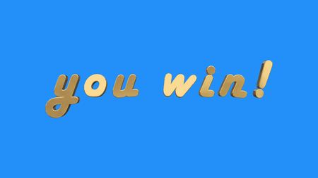 golden YOU WIN words illustration 3d rendering on blue screen background new quality unique financial business text glamour astock imageの写真素材