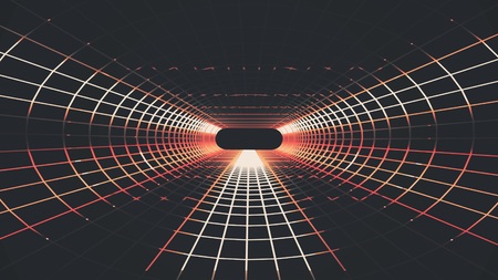 neon lights grid net cyber retro tunnel graphics illustration background new quality futuristic vintage style cool nice beautiful stock imageの写真素材