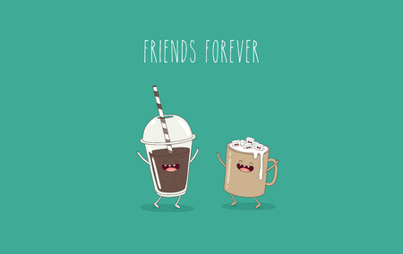 Funny characters coffee, croissant, donut.のイラスト素材