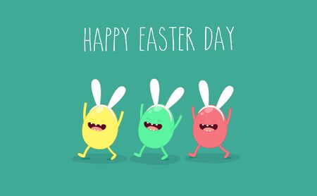 Waving bunny with Easter eggs and basket.のイラスト素材