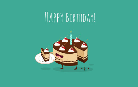 Happy Birthday card with number 10 candle.vector. Balloons, cacke, animalsのイラスト素材