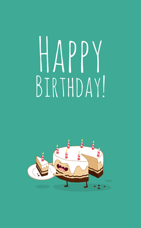 Happy Birthday card with number 10 candle.vector. Balloons, cacke, animalsのイラスト素材
