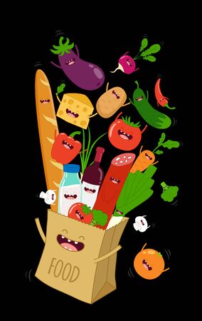 Funny Various Cartoon Vegetables. Vector Clip Artのイラスト素材