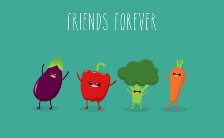 Funny Various Cartoon Vegetables. Vector Clip Artのイラスト素材