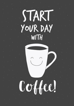 Black and white motivational posters. Vintage style cafe menu with calligraphy. Coffee pot shape. Inspirational vector typography. Hand drawn typography posterのイラスト素材