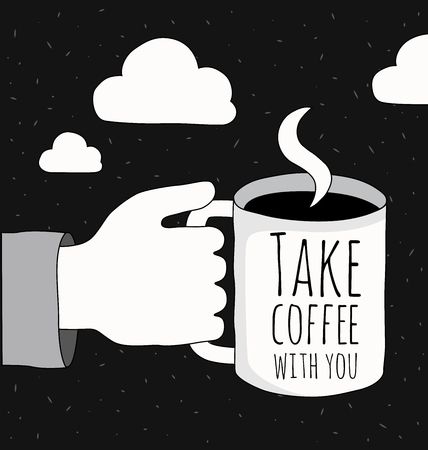 Black and white motivational posters. Vintage style cafe menu with calligraphy. Coffee pot shape. Inspirational vector typography. Hand drawn typography posterのイラスト素材