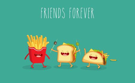 Funny fast food set. Vector illustrationのイラスト素材