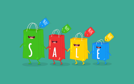 Animated bags offer discounts Bags are very happy that the season of discounts has begun Vector graphicsのイラスト素材