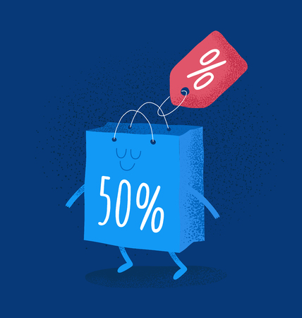 Animated bags offer discounts Bags are very happy that the season of discounts has begun Vector graphicsのイラスト素材