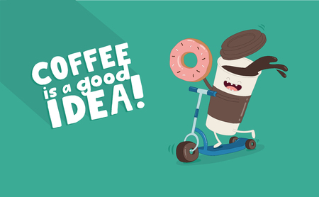Coffee, donut and scooter Vector graphicsのイラスト素材