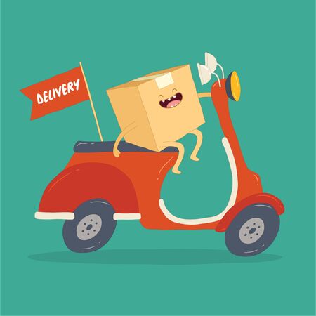 Your package rushes to you on the courier scooter. Vector graphics.のイラスト素材