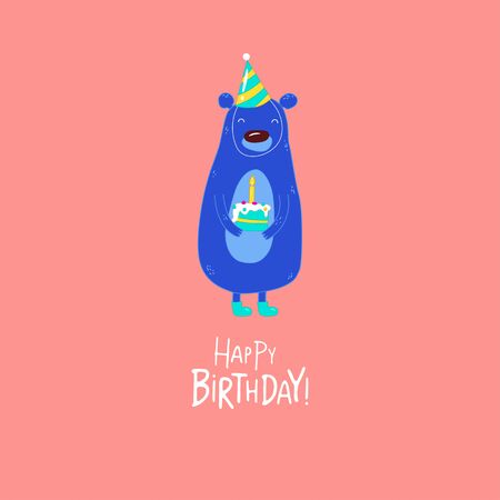 Bear wishes a happy birthday. Vector graphics.のイラスト素材