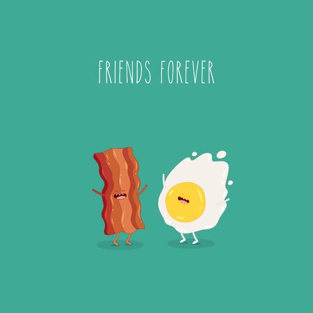 Fried eggs with bacon are forever friends. Vector graphics.のイラスト素材