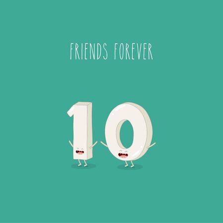 One and zero, funny numbers are friends forever. Vector graphics.のイラスト素材