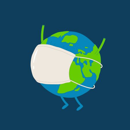 Planet earth wearing a medical mask. Vector graphics.のイラスト素材