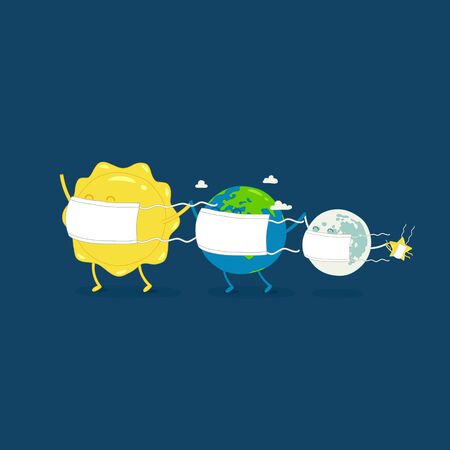 quarantine sun earth moon star. Vector illustration.のイラスト素材