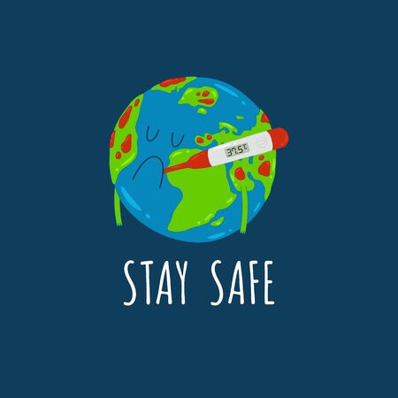 Earth measures temperature while in quarantine. Vector illustration.のイラスト素材