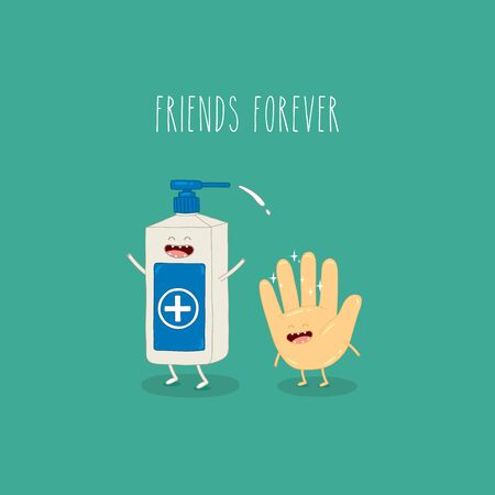 hand and antiseptic friends forever. Vector illustration.のイラスト素材