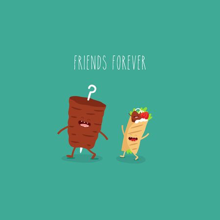 meat on a spit doner friends forever. Vector illustration.のイラスト素材