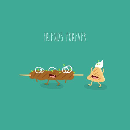 kebab flatbread funny friends forever. Vector illustration.のイラスト素材