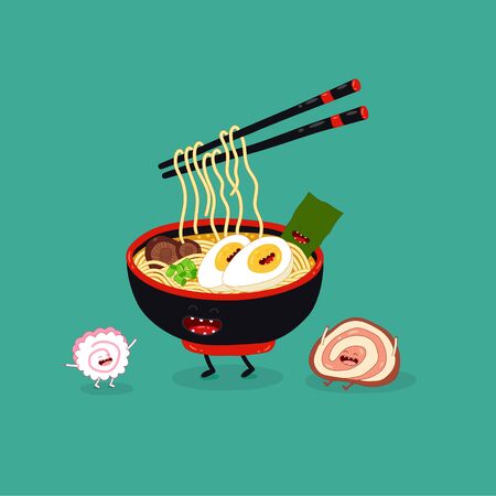 ramen chopsticks cute funny image. Vector illustration.のイラスト素材